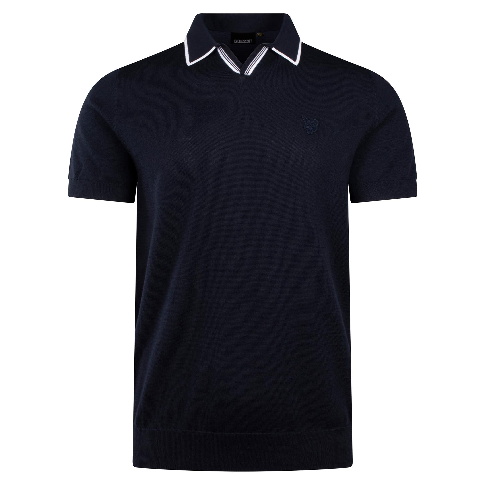 Lyle & Scott Tipped Knitted Open Collar Polo Dark Navy